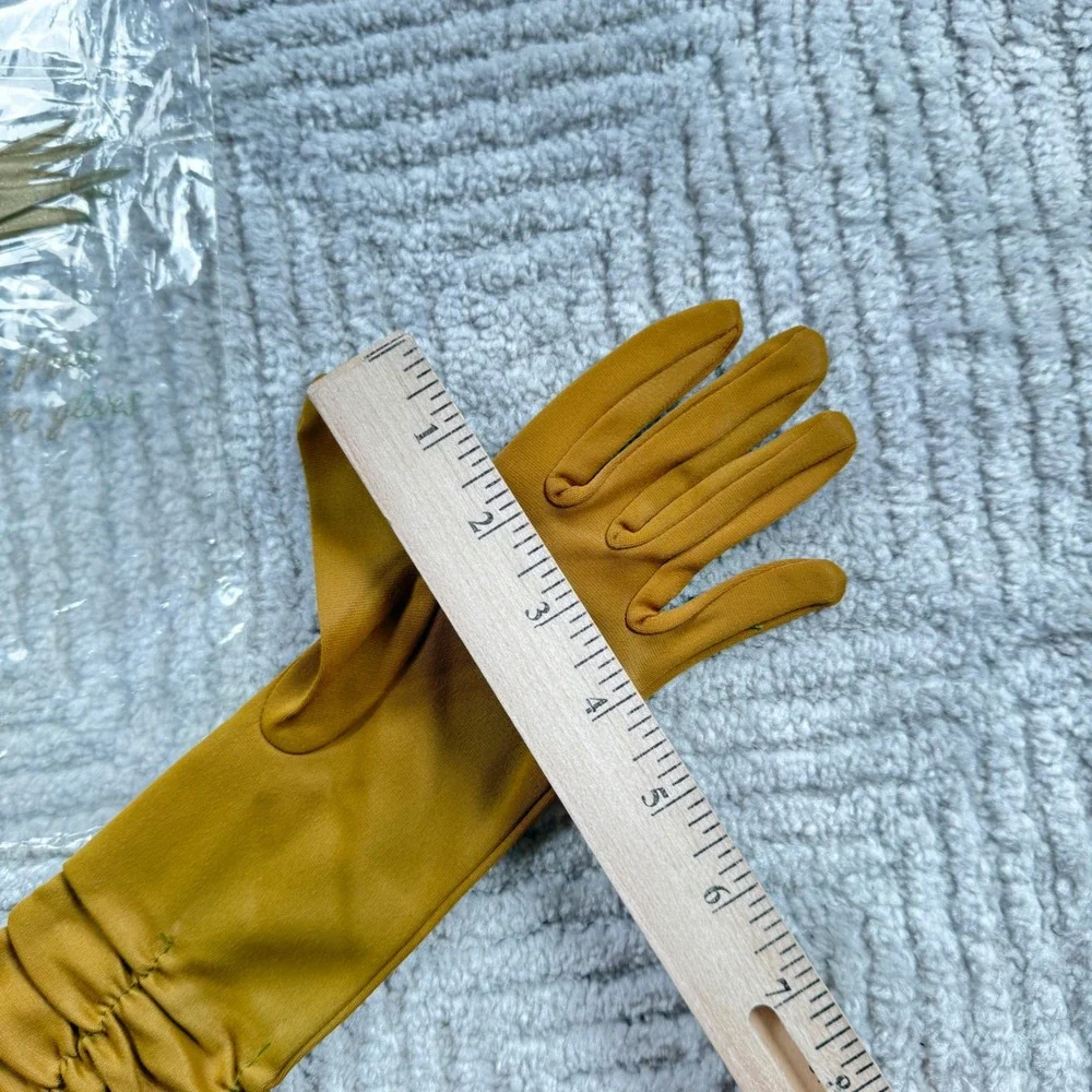 The Luxury Glove Vintage Nylon Dress Gloves Womens 6-7 Mustard Yellow Ruched 60s